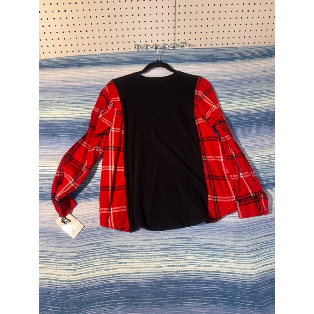 Upcycled Pitbull Mr World Wide Flannel Hybrid Tee Black Red Plaid Unisex Small - Picture 6 of 6